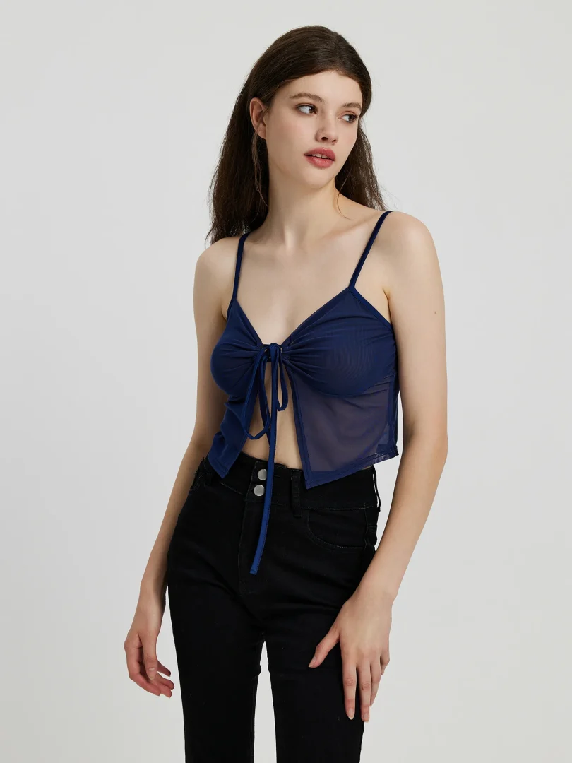 Mesh Sheer Cami Top With Tied Strap