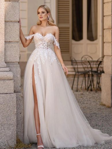 Exquisite Bridal Fishtail White Trailing Lace Wedding Dress - Pure White, 14